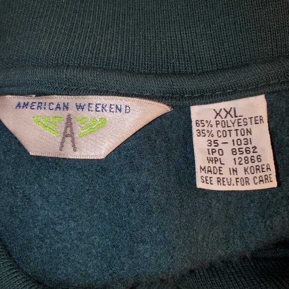 VTG 90s L/S Fleece Polo Sweatshirt Collared Pullover XXL Forest Green - Picture 4 of 4